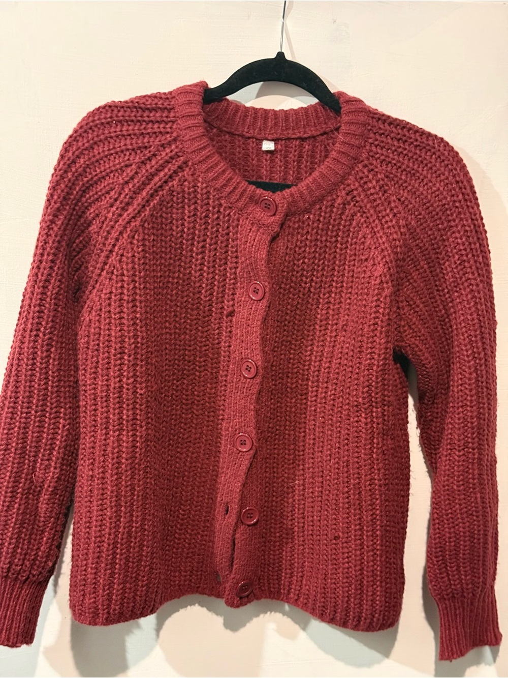 Source Unknown cranberry Red Chunky Knit Button-Front Cardigan